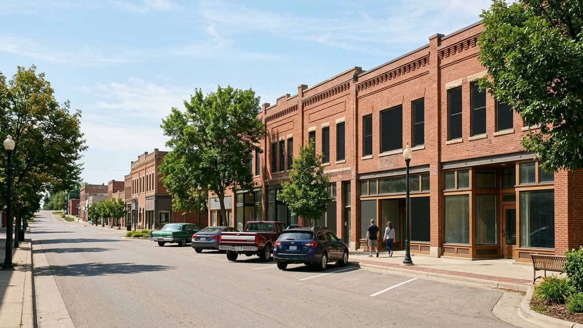 Natural regional-community main street scene for Vermillion and nearby market posts.